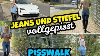 Mit vollgepisster Jeans & Stiefeln auf der Straße unterwegs (Lara-Cum-Kitten)